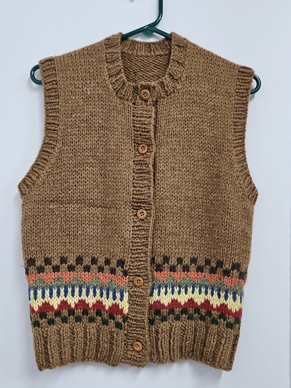 Handmade Knitted Fair Isle Brown Patterned Sweater Vest Med